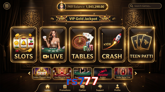 Main screen of Rs777 casino page for PK players
