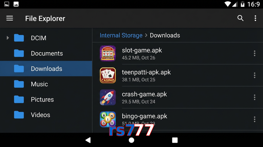 Main screen of Rs777 gameapk page for PK players