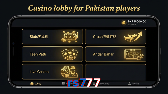 Lobby view of Rs777 for Pakistan users